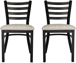 LUCKYERMORE Heavy Duty Metal Dining Room Chair Set Of 2 Upholstered Vinyl Leather Kitchen Chairs With Ergonomic Ladder Back,500lbs Weight Capacity Comfortable Cushion For Home Restaurant -Best Furniture Store 41yu4E8SfaL. AC
