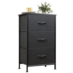 Dresser With 3 Drawers, Fabric Nightstand, Organizer Unit, Storage Dresser For Bedroom, Hallway, Entryway, Closets, Sturdy Steel Frame, Wood Top, Easy Pull Handle, Charcoal Black