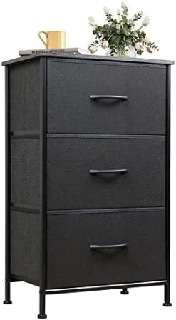 Dresser With 3 Drawers, Fabric Nightstand, Organizer Unit, Storage Dresser For Bedroom, Hallway, Entryway, Closets, Sturdy Steel Frame, Wood Top, Easy Pull Handle, Charcoal Black -Best Furniture Store 41yuzOLFAHL. AC