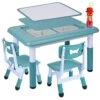 RedSwing 3 In 1 Kids Table And Chair Set, Multi Activity Drawing Table With 2 Chairs For Toddlers, Plastic Height Adjustable Play Table With Storage Bins, Blue