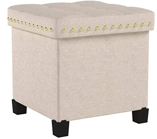 Nathan James 71103 Payton Foldable Storage Ottoman Footrest And Seat Cube, Beige 3 Nathan James 71103 Payton Foldable Storage Ottoman Footrest And Seat Cube, Beige - Image 3