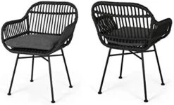 Christopher Knight Home Rodney Indoor Woven Faux Rattan Chairs With Cushions (Set Of 2), Light Brown And Beige Finish -Best Furniture Store 41z1wGdXdL. AC