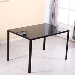 Nozama Modern Rectangle Glass Dining Table With Metal Legs Minimalist Kitchen Table With Clear Desktop Table For 4 Person (Black) -Best Furniture Store 41z7x3IbJtL. AC