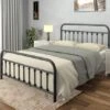 Vintage Queen Metal Bed Frame With Headboard And Footboard Platform/Wrought Iron/Heavy Duty/Solid Metal Slat/Textured Black/No Box Spring Needed/Industrial & Farmhouse