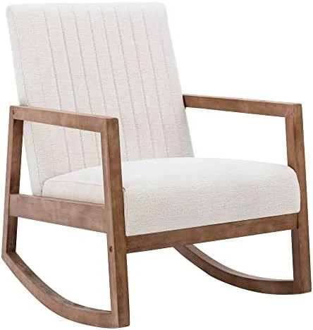 HNY Mid Century Rocking Nursery Chair With Wood Frames, Faux Leather Upholstered Farmhouse Living Room Armchair, For Living Room Bedroom, Light Brown 15 HNY Mid Century Rocking Nursery Chair With Wood Frames, Faux Leather Upholstered Farmhouse Living Room Armchair, For Living Room Bedroom, Light Brown - Image 15