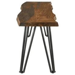 GENERIC Grey And Gunmetal Rectangular Hairpin-Leg Dining Bench Brown Solid Industrial Metal Wood Finish -Best Furniture Store 41zKpOC2moL