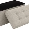 Ornavo Home Foldable Tufted Linen Large Storage Ottoman Bench Foot Rest Stool/Seat - 15" X 30" X 15" (Beige)