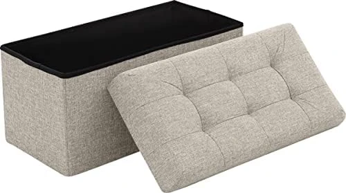 Ornavo Home Foldable Tufted Linen Large Storage Ottoman Bench Foot Rest Stool/Seat - 15" X 30" X 15" (Beige) 5 Ornavo Home Foldable Tufted Linen Large Storage Ottoman Bench Foot Rest Stool/Seat - 15" X 30" X 15" (Beige) - Image 5