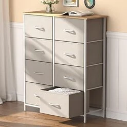 Small Dresser For Bedroom, 3 Drawer Nightstand With Removable Fabric Bins, Storage Chest Of Drawers For Closet Bedside Nursery Laundry Living Room, Sturdy Steel Frame&Wood Tope, Light Grey -Best Furniture Store 41zTEuyaLtL. AC