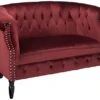 Great Deal Furniture Melaina Tufted Chesterfield Velvet Loveseat With Scrolled Arms, Garnet And Dark Brown
