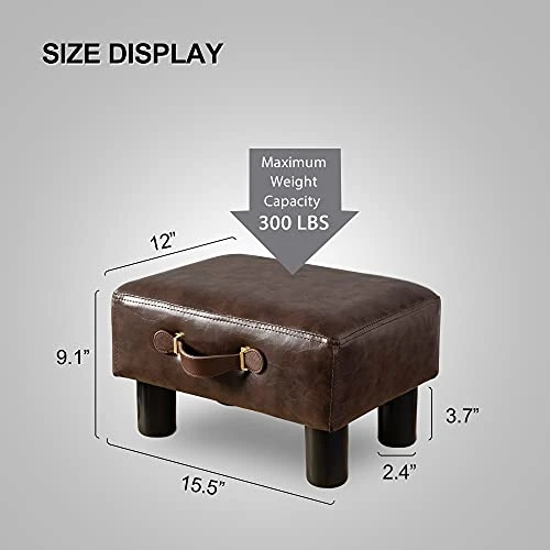 Small Foot Stool With Handle, Brown Faux Leather Short Foot Stool Rest, Rectangle Storage Foot Stools Ottoman With Plastic Legs, Padded Footstool Small Step Stool For Living Room, Office, Desk, Patio 3 Small Foot Stool With Handle, Brown Faux Leather Short Foot Stool Rest, Rectangle Storage Foot Stools Ottoman With Plastic Legs, Padded Footstool Small Step Stool For Living Room, Office, Desk, Patio - Image 3