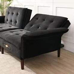 Charging Futon Sofa Bed, Velvet Convertible Sleeper Sofa Tufted Upholstered Couch With Adjustable Backrest & Armrest, Modern Accent Loveseat USB Chargeable Couch Bed For Home Living Room (Black) 7 Charging Futon Sofa Bed, Velvet Convertible Sleeper Sofa Tufted Upholstered Couch With Adjustable Backrest & Armrest, Modern Accent Loveseat USB Chargeable Couch Bed For Home Living Room (Black) -Best Furniture Store 41zgIXOjEPL