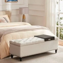 HUIMO Button-Tufted Ottoman With Storage In Upholstered Fabrics, Large Storage Bench For Bedroom, Living Room, Entryway, Storage Ottoman Bench With Safety Hinge Hold Up To 300lbs（Dark Teal） -Best Furniture Store 41zmrQbXeOL. AC