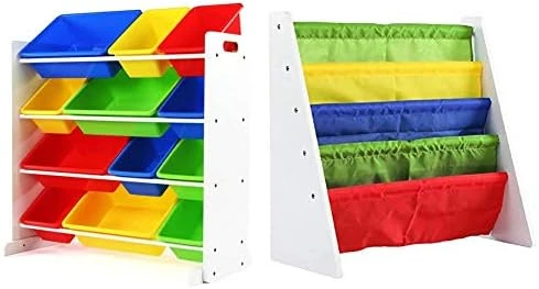 Humble Crew, White/Primary Kids' Toy Storage Organizer With 12 Plastic Bins & Crew, White/Primary Kids Book Rack Storage Bookshelf 6 Humble Crew, White/Primary Kids' Toy Storage Organizer With 12 Plastic Bins & Crew, White/Primary Kids Book Rack Storage Bookshelf - Image 6