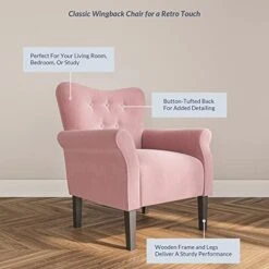 BELLEZE Modern Accent Chair Armchair For Living Room Or Bedroom With Wooden Legs, High Back Rest, Padded Armrest, And Comfortable Cushioned Seat - Allston (Pink) -Best Furniture Store 41zyMT46yOL