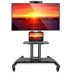 Mount Factory Rolling TV Cart Mobile TV Stand For 40-65 Inch Flat Screen, LED, LCD, OLED, Plasma, Curved TV's - Universal Mount With Wheels
