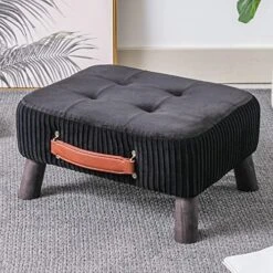 Small Foot Stool Ottoman, Black Velvet Ottoman Rectangle Footrest, Bedside Step Stool With Wood Legs, Small Rectangular Stool, Foot Rest For Couch, Small Ottoman For Desk, Living Room, Bedroom, Patio -Best Furniture Store 51 3pK4SsuL. AC