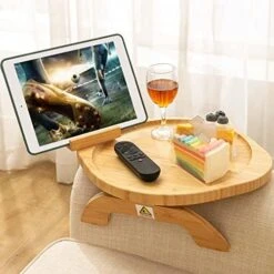 SINWANT Bamboo Sofa Tray Table Clip On Side Table Couch Arm With 360° Rotating Phone Holder, Couch Tray For Arm, Sofa Table For Eating/Drinks/Snacks/Remote/Control -Best Furniture Store 51 N6kanZtL. AC