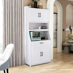 LUMISOL 71” Pantry Cabinet Freestanding Buffet Cabinet With Hutch Tall Kitchen Sideboard Buffet Cupboard With 4 Doors And Drawer (White) -Best Furniture Store 51 j3dMe7yL. AC