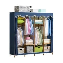 N/A Large Space Simple Wardrobe Steel Pipe Thickened Fabric Solid Double Bedroom Assembled Storage Clothes Cabinet