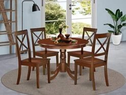 East West Furniture HLBO5-LWH-W 5 Piece Dinette Set For 4 Includes A Round Dining Room Table With Pedestal And 4 Kitchen Dining Chairs, 42x42 Inch, Linen White 19 East West Furniture HLBO5-LWH-W 5 Piece Dinette Set For 4 Includes A Round Dining Room Table With Pedestal And 4 Kitchen Dining Chairs, 42x42 Inch, Linen White -Best Furniture Store 5109pSQiBL. AC