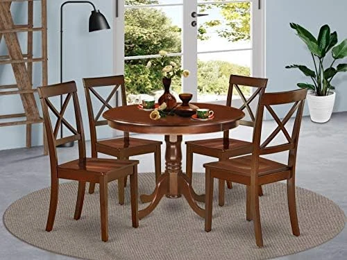 East West Furniture HLBO5-LWH-W 5 Piece Dinette Set For 4 Includes A Round Dining Room Table With Pedestal And 4 Kitchen Dining Chairs, 42x42 Inch, Linen White 10 East West Furniture HLBO5-LWH-W 5 Piece Dinette Set For 4 Includes A Round Dining Room Table With Pedestal And 4 Kitchen Dining Chairs, 42x42 Inch, Linen White - Image 10