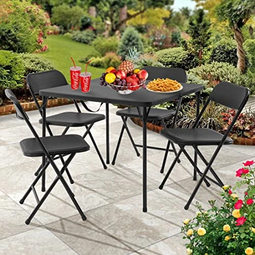 Kramr 5 Piece Resin Card Table And Four Chairs Set, Black 4 Kramr 5 Piece Resin Card Table And Four Chairs Set, Black - Image 4