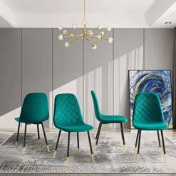 Ufurpie 5-Piece Dining Table Set, 47'' Rectangle Kitchen Table And 4 Green Velvet Chairs, Solid Metal Gold Legs, Perfect For Kitchen, Breakfast, Dining Room Set For 4 -Best Furniture Store 510ZtjqkMZL