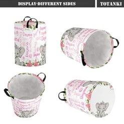 Personalized Custom Elephant Flower Splice Name Collapsible Large Sized Clothes Hamper With Knitting Handles For Baby Girls Boys Kids Nursery Clothes Things -Best Furniture Store 510dgmgzfTL
