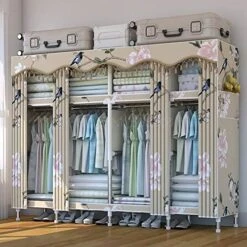 HMGGDD Simple Cloth Wardrobe Steel Tube Bold Reinforcement Storage Closet Double Bedroom Simple Folding Floor Furniture (Color : D) -Best Furniture Store 510eBDzfQiL. AC