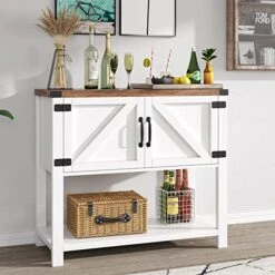 HOMBCK Farmhouse Coffee Bar Cabinets With Doors And Shelves, White Buffet Cabinet Bar Cabinet With Storage, Small Coffee Bar With Barn Door For Dining Room, Console Table, Entryway Table, White 10 HOMBCK Farmhouse Coffee Bar Cabinets With Doors And Shelves, White Buffet Cabinet Bar Cabinet With Storage, Small Coffee Bar With Barn Door For Dining Room, Console Table, Entryway Table, White -Best Furniture Store 510iDOzv2oL