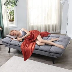 Fabric Futon Sofa Bed, Memory Foam Couch Convertible Loveseat, Sleeper Sofa Modern Futon Sets For Small Apartments, Compact Living Space, Office (Grey) -Best Furniture Store 510iGh4UQDL