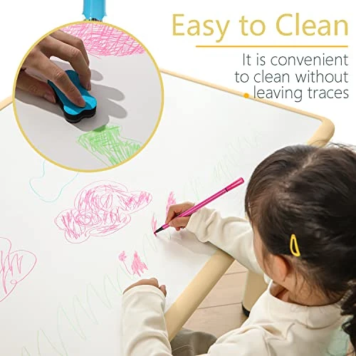 Easy To Assemble Wooden Kids Table And Chair Set, Toddler Table And Chair Set With 7-Speed Height Adjustable For Ages 2-12, Easy To Wipe Graffiti Desktop 4 Easy To Assemble Wooden Kids Table And Chair Set, Toddler Table And Chair Set With 7-Speed Height Adjustable For Ages 2-12, Easy To Wipe Graffiti Desktop - Image 4
