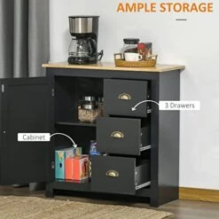 HOMCOM Modern Kitchen Cabinet, Storage Sideboard, Buffet Table With Rubberwood Top, 3 Drawers And Cabinet With Adjustable Shelf, Black 12 HOMCOM Modern Kitchen Cabinet, Storage Sideboard, Buffet Table With Rubberwood Top, 3 Drawers And Cabinet With Adjustable Shelf, Black -Best Furniture Store 510rLNRWGuL