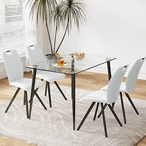FURNITO Glass Dining Table Set For 4, 5 Piece Kitchen Dining Table Set With Modern PU Leather Chairs Set Of 4,for Dining Room,Living Room Table Set (1 X 47 Inch Glass Table+4 Leather Chairs) 8 FURNITO Glass Dining Table Set For 4, 5 Piece Kitchen Dining Table Set With Modern PU Leather Chairs Set Of 4,for Dining Room,Living Room Table Set (1 X 47 Inch Glass Table+4 Leather Chairs) - Image 8