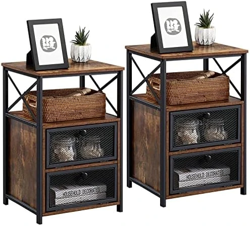 Twin Bed Frame And Versatile Nightstands Set Of 2, Platform With Headboard,Night Stands Side End Tables With Storage Drawers For Bedroom, Living Room, Easy Assemble, Black+Brown 14 Twin Bed Frame And Versatile Nightstands Set Of 2, Platform With Headboard,Night Stands Side End Tables With Storage Drawers For Bedroom, Living Room, Easy Assemble, Black+Brown - Image 14