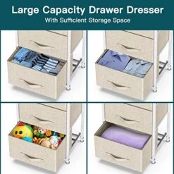 3 Drawer Fabric Dresser Storage Tower, Dresser Chest With Wood Top, Organizer Unit For Closets Bedroom Nursery Room Hallway (Beige) -Best Furniture Store 5119NrfX7BL