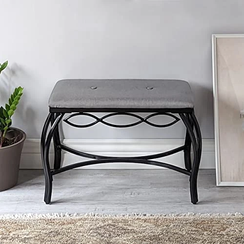 Heather Gray Shoe Bench - Vanity Seat For Makeup Room, Dressing Stool, Entryway Bench - Powder Coated, Upholstered, Space Saving 4 Heather Gray Shoe Bench - Vanity Seat For Makeup Room, Dressing Stool, Entryway Bench - Powder Coated, Upholstered, Space Saving - Image 4