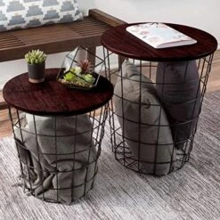 Lavish Home End Storage – Nesting Wire Basket Base And Wood Tops – Industrial Farmhouse Style Side Table, Set Of 2 - Round Black, Brown 18 Lavish Home End Storage – Nesting Wire Basket Base And Wood Tops – Industrial Farmhouse Style Side Table, Set Of 2 - Round Black, Brown -Best Furniture Store 511VYT0l0RL. AC