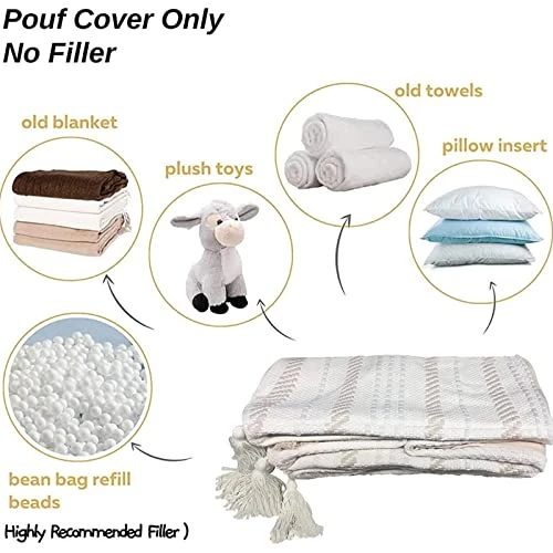 Blue Page Boho Neutral Decorative Square Unstuffed Pouf - Braided Handwoven Casual Ottoman Pouf Cover With Tassels And Cute Soft Tufted Footrest/Cushion For Bedroom Living Room, 18" X18”x16 2 Blue Page Boho Neutral Decorative Square Unstuffed Pouf - Braided Handwoven Casual Ottoman Pouf Cover With Tassels And Cute Soft Tufted Footrest/Cushion For Bedroom Living Room, 18" X18”x16 - Image 2