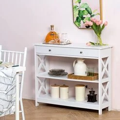 ZENODDLY Narrow Console Table With Drawers, Entryway Table With Storage, Entry Table Console Tables For Entryway Hallway Hall Living Room, 3 Tiers Classic X Design White Accent Table Sofa Tables -Best Furniture Store 511d2C1xEbL