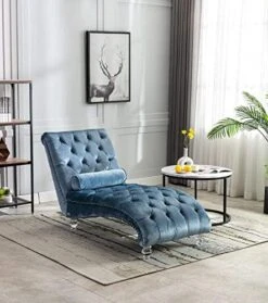 KINFFICT Velvet Chaise Lounge Chair With Toss Pillow, Modern Tufted Button Lounge Chair With Acrylic Legs, Upholstered Indoor Sleeper Chair For Living Room, Bedroom, Silver Grey -Best Furniture Store 511fj846SL. AC