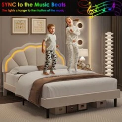 Ull Upholstered Smart LED Bed Frame With Adjustable Elegant Flowers Headboard, Platform Bed Frame Full Size With Wooden Slats Support, No Box Spring Needed, Easy Assembly, Beige 10 Ull Upholstered Smart LED Bed Frame With Adjustable Elegant Flowers Headboard, Platform Bed Frame Full Size With Wooden Slats Support, No Box Spring Needed, Easy Assembly, Beige -Best Furniture Store 511nLxJIV4L