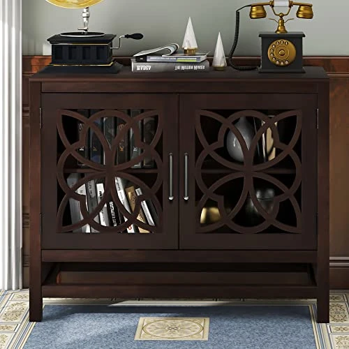 P PURLOVE Accent Storage Cabinet With Adjustable Shelf, French Style Wood Sideboard And Buffet Cabinet Table With Storage For/Kitchen/Dining Room/Living Room/Entryway 1 P PURLOVE Accent Storage Cabinet With Adjustable Shelf, French Style Wood Sideboard And Buffet Cabinet Table With Storage For/Kitchen/Dining Room/Living Room/Entryway