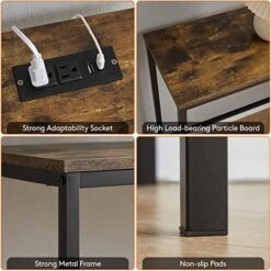 Lifewit 39.4” Console Entryway Table With 2 Power Outlets And 2 USB Ports,Industrial Narrow Sofa Table For Hallway, Living Room,Bedroom,Kitchen, Metal Frame, Rustic Brown, Easy Assembly -Best Furniture Store 511sS2URCyL