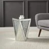 MIREO Mirrored End Table With Crystal Inlay, Square Modern Side Table Silver Accent Table, Drum End Table For Living Room Bedroom From Fine Furniture…