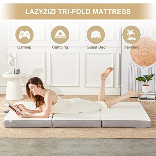 Folding Mattress, 4 Inch Memory Foam Tri-fold Mattress With Breathable & Washable Bamboo Fiber Fabric Cover, Foldable Floor Mattress Guest Bed For Camping, Road Trip, Single 4 Folding Mattress, 4 Inch Memory Foam Tri-fold Mattress With Breathable & Washable Bamboo Fiber Fabric Cover, Foldable Floor Mattress Guest Bed For Camping, Road Trip, Single - Image 4