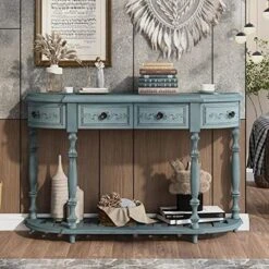 P PURLOVE Retro Circular Curved Console Table Sofa Table Entryway Table With 4 Drawers And Bottom Shelf For Entryway Hallway Ancent Style Sideboard Table With Storage -Best Furniture Store 512 ok9qtL. AC