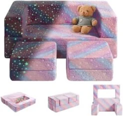 Kids Couch, Glow In The Dark Modular Kids Explore Sofa For Toddler 3 In 1 Fold Out Kids Toddler Sofa, Convertible Plush Toddler Couch With Washable And Durable Covers -Best Furniture Store 512AzIs OyL. AC