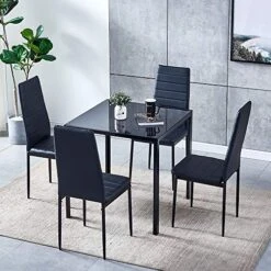 29.5" Dining Table Dinette Table For 2-4 People Tempered Glass Dining Room Table With Metal Legs, Square Kitchen Table For Dining Guest Reception Small Spaces, Black -Best Furniture Store 512Q6BDlBwL